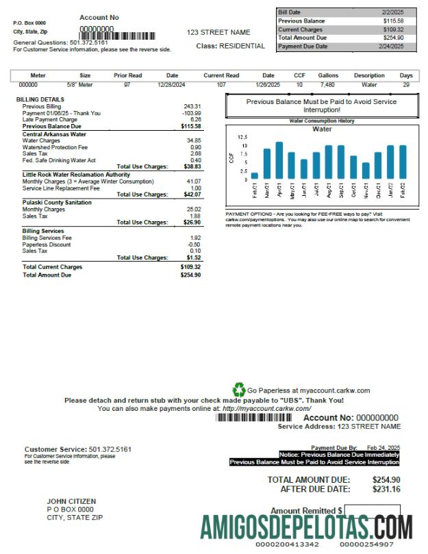 imprimível Modelo de fatura de serviços públicos CARKW dos EUA em formatos Word e PDF